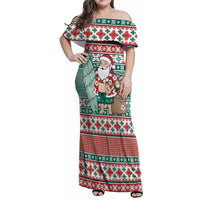 Hawaiian Funny Santa Surf Family Matching Off Shoulder Maxi Dress and Hawaiian Shirt Mele Kalikimaka Palaka Quilt Pattern - Polynesian Pride