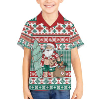 Hawaiian Funny Santa Surf Family Matching Summer Maxi Dress and Hawaiian Shirt Mele Kalikimaka Palaka Quilt Pattern - Polynesian Pride