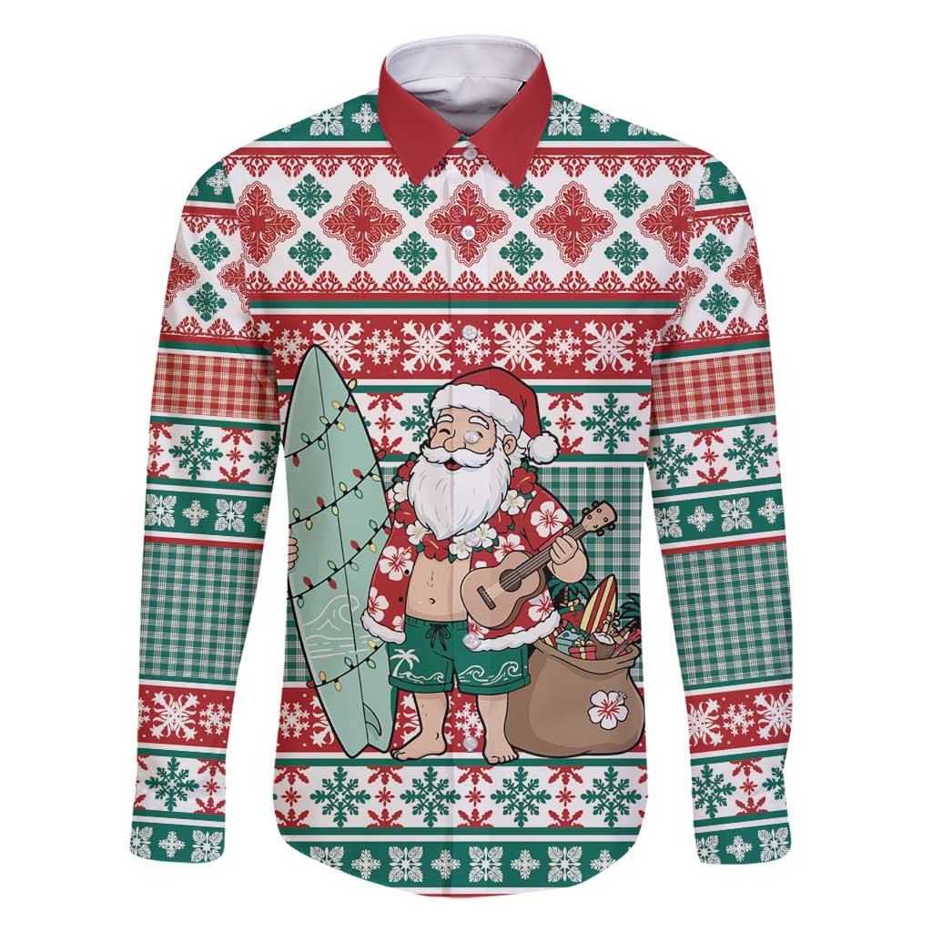 Hawaiian Funny Santa Surf Family Matching Tank Maxi Dress and Hawaiian Shirt Mele Kalikimaka Palaka Quilt Pattern - Polynesian Pride