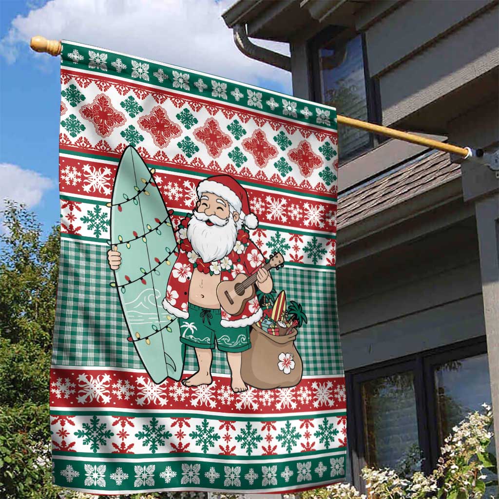 Hawaiian Funny Santa Surf Garden Flag Mele Kalikimaka Palaka Quilt Pattern - Polynesian Pride