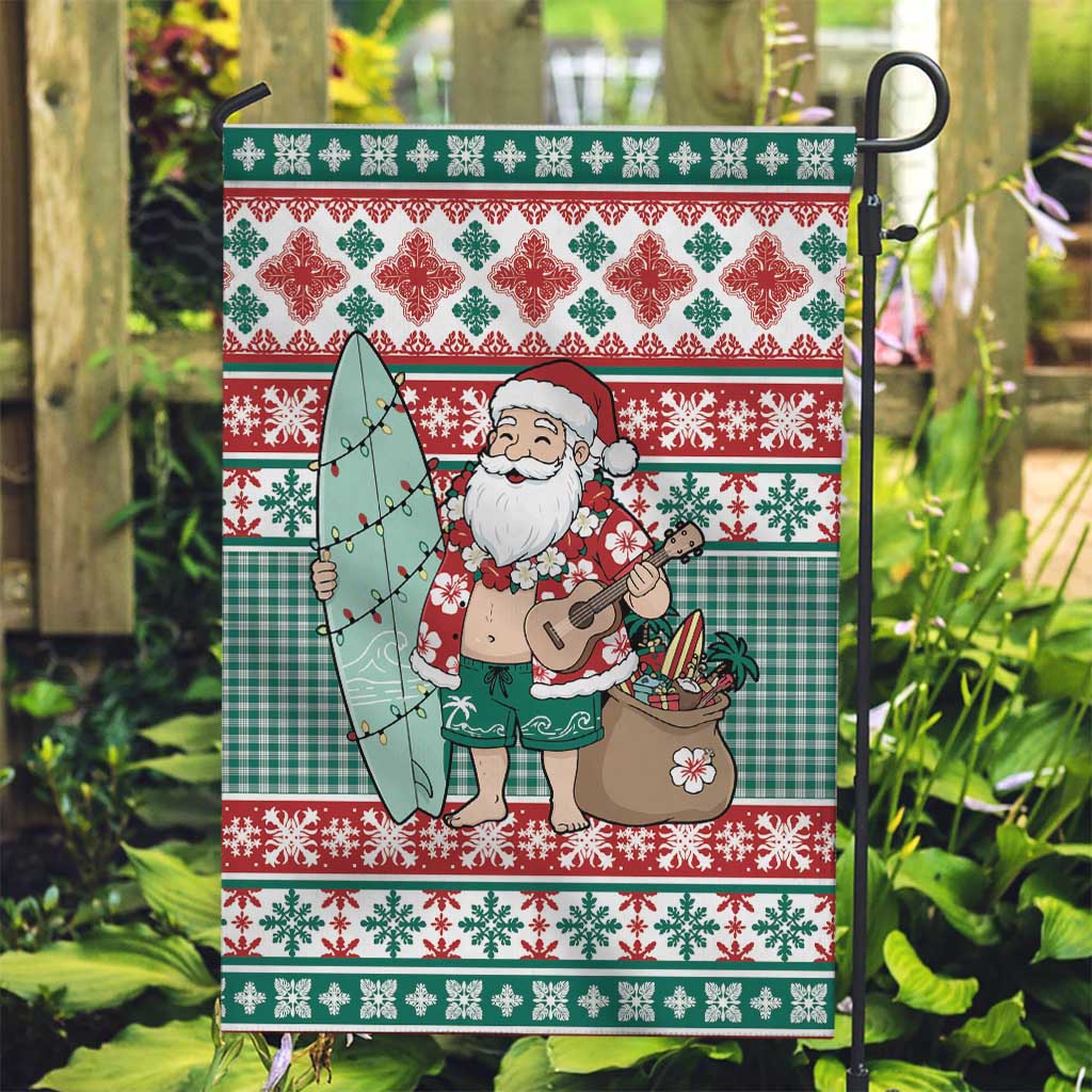 Hawaiian Funny Santa Surf Garden Flag Mele Kalikimaka Palaka Quilt Pattern - Polynesian Pride