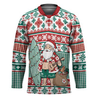 Hawaiian Funny Santa Surf Hockey Jersey Mele Kalikimaka Palaka Quilt Pattern - Polynesian Pride