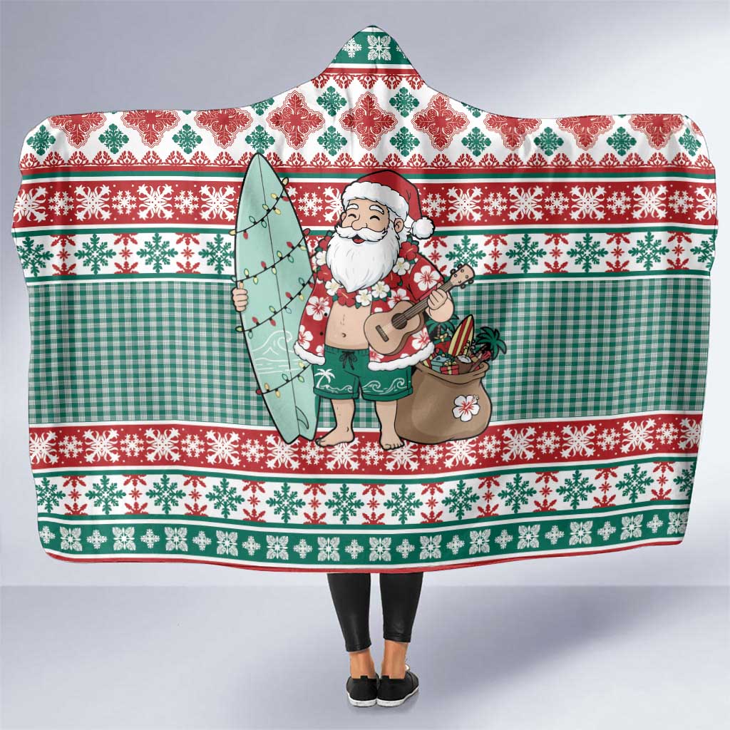 Hawaiian Funny Santa Surf Hooded Blanket Mele Kalikimaka Palaka Quilt Pattern - Polynesian Pride