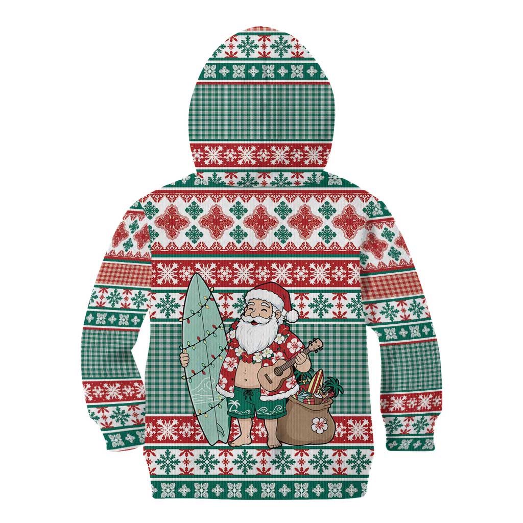 Hawaiian Funny Santa Surf Kid Hoodie Mele Kalikimaka Palaka Quilt Pattern - Polynesian Pride