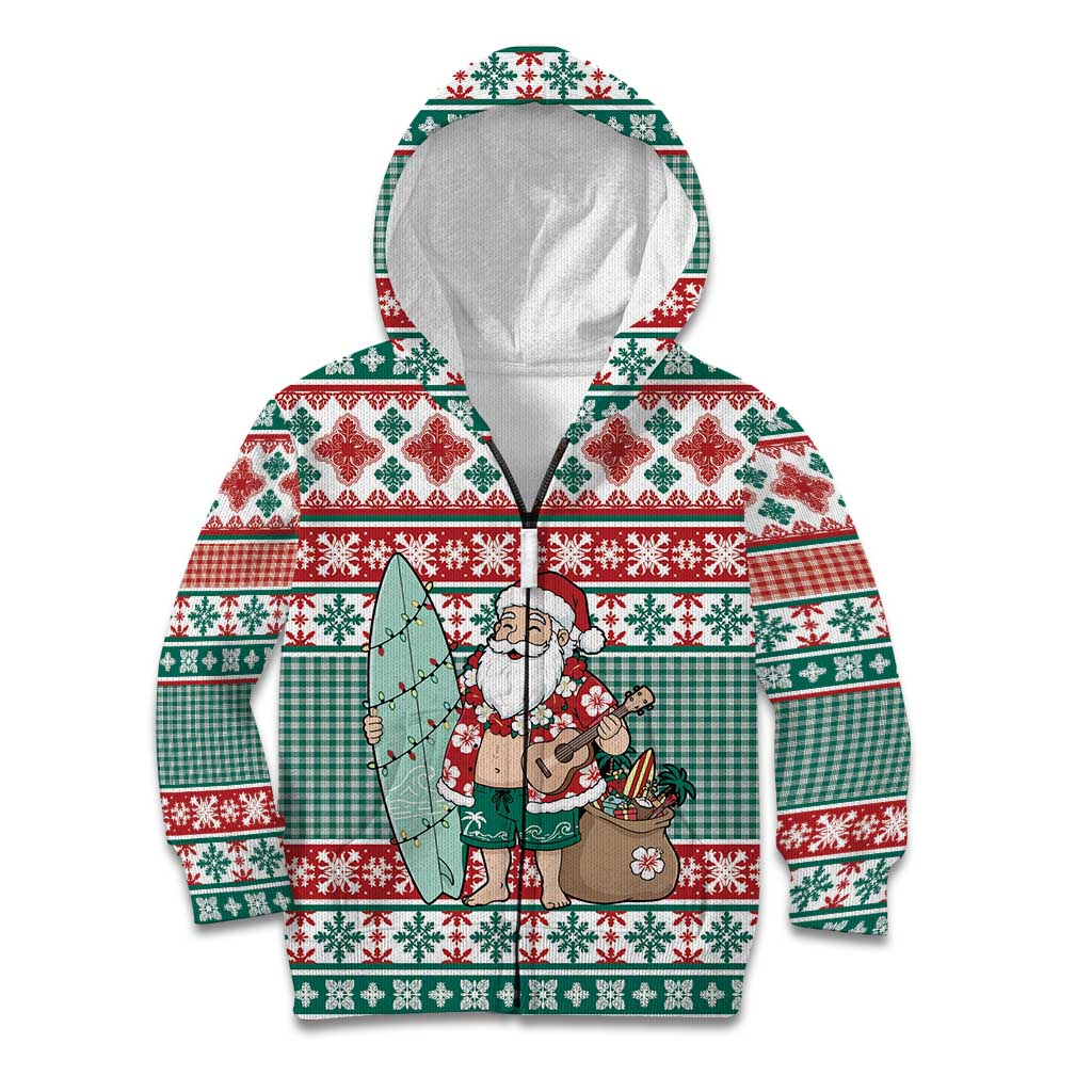 Hawaiian Funny Santa Surf Kid Hoodie Mele Kalikimaka Palaka Quilt Pattern - Polynesian Pride