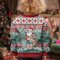 Hawaiian Funny Santa Surf Kid Ugly Christmas Sweater Mele Kalikimaka Palaka Quilt Pattern - Polynesian Pride