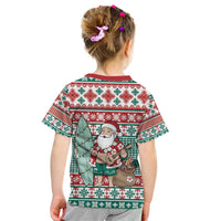 Hawaiian Funny Santa Surf Kid T Shirt Mele Kalikimaka Palaka Quilt Pattern - Polynesian Pride