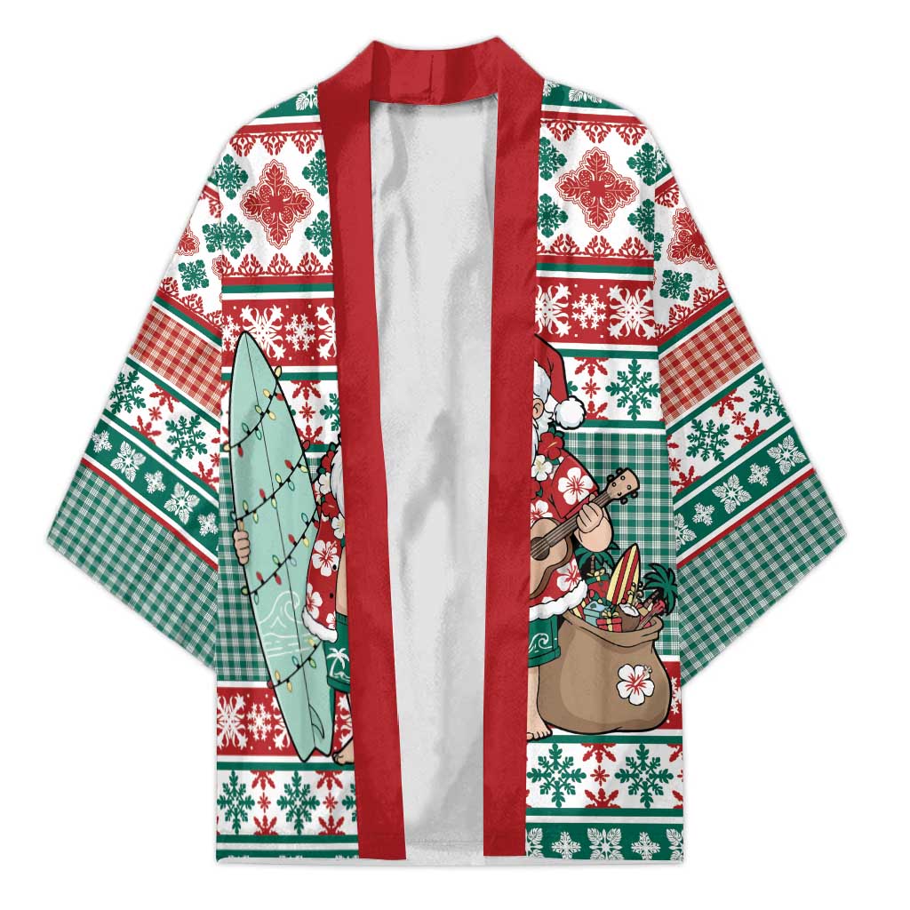 Hawaiian Funny Santa Surf Kimono Mele Kalikimaka Palaka Quilt Pattern LT9 Unisex Green - Polynesian Pride