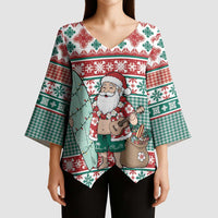 Hawaiian Funny Santa Surf Kimono Sleeve Blouse Mele Kalikimaka Palaka Quilt Pattern - Polynesian Pride