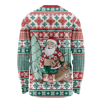 Hawaiian Funny Santa Surf Long Sleeve Shirt Mele Kalikimaka Palaka Quilt Pattern - Polynesian Pride