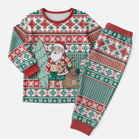 Hawaiian Funny Santa Surf Christmas Pajama Set Mele Kalikimaka Palaka Quilt Pattern - Polynesian Pride