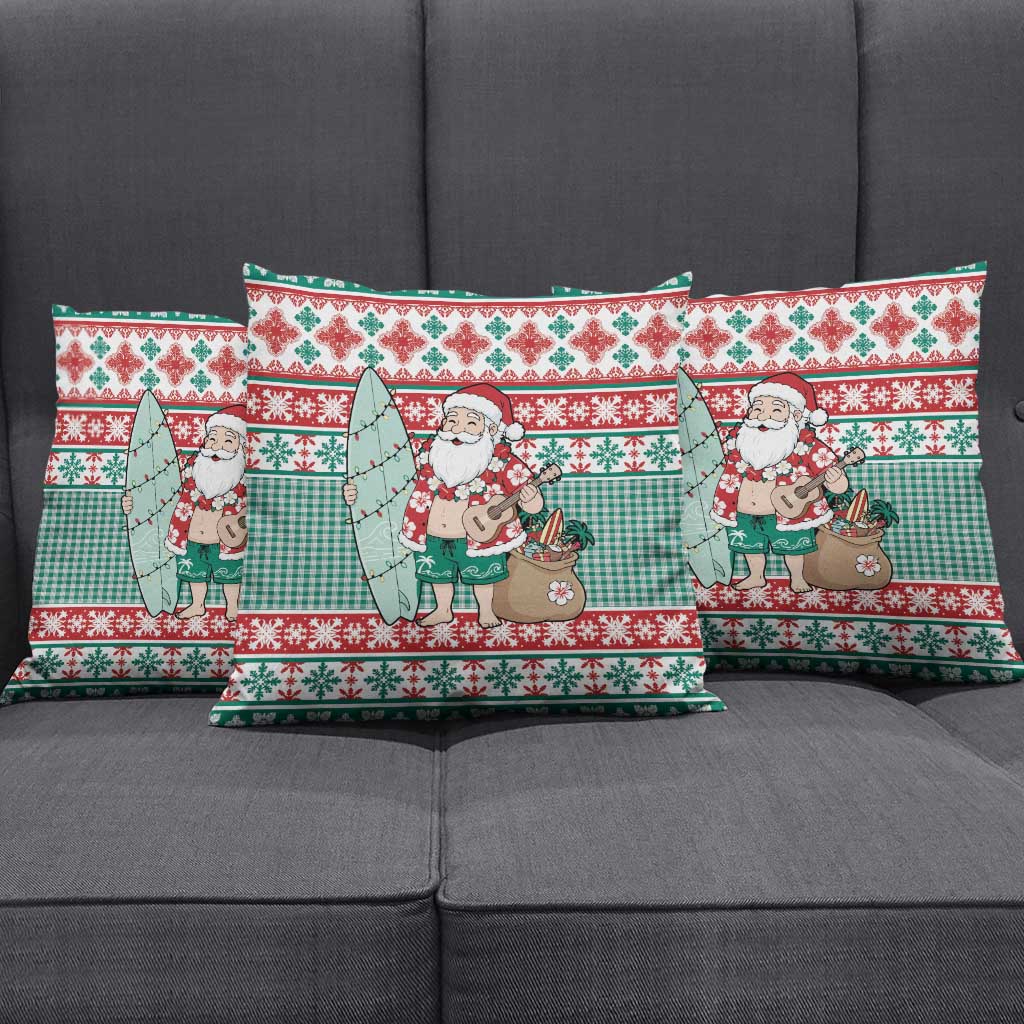 Hawaiian Funny Santa Surf Pillow Cover Mele Kalikimaka Palaka Quilt Pattern - Polynesian Pride