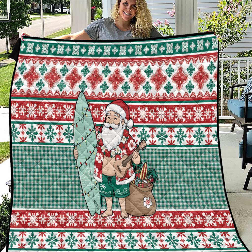 Hawaiian Funny Santa Surf Quilt Mele Kalikimaka Palaka Quilt Pattern - Polynesian Pride