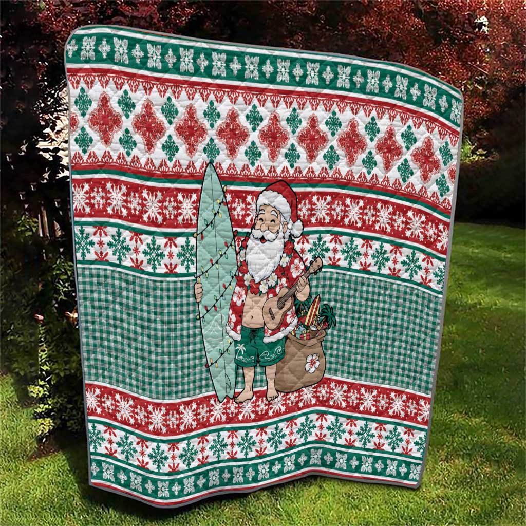 Hawaiian Funny Santa Surf Quilt Mele Kalikimaka Palaka Quilt Pattern - Polynesian Pride