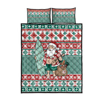 Hawaiian Funny Santa Surf Quilt Bed Set Mele Kalikimaka Palaka Quilt Pattern - Polynesian Pride