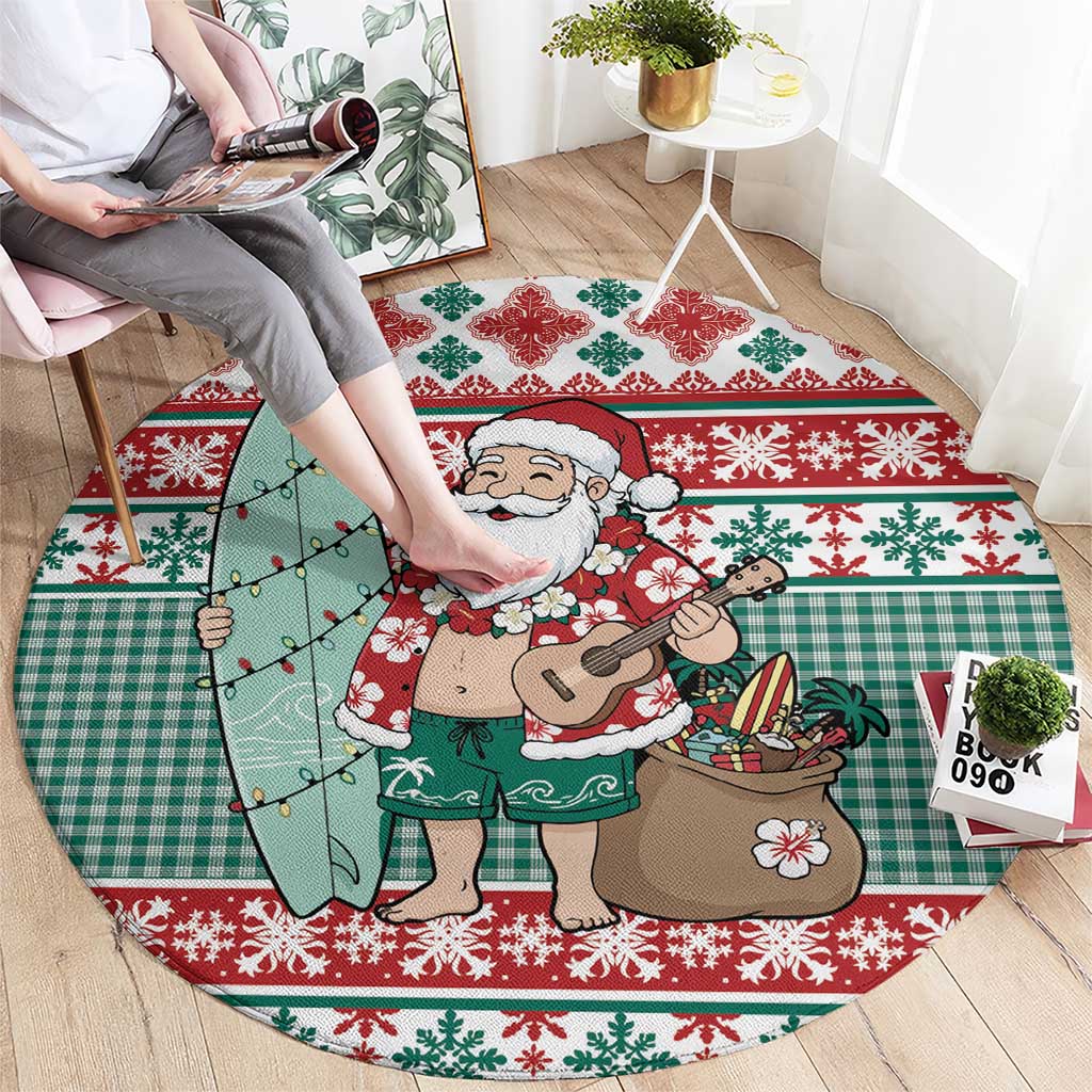 Hawaiian Funny Santa Surf Round Carpet Mele Kalikimaka Palaka Quilt Pattern - Polynesian Pride