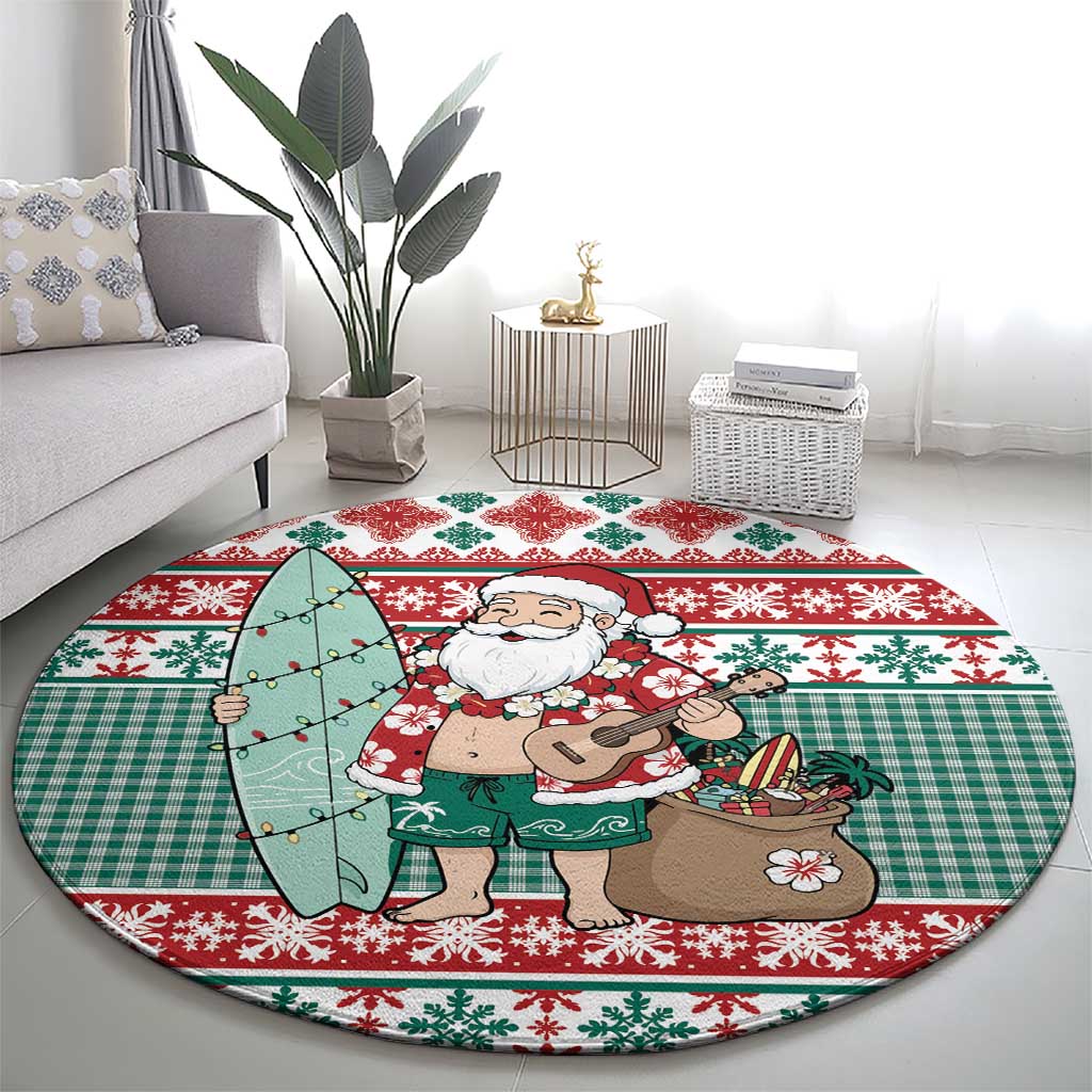 Hawaiian Funny Santa Surf Round Carpet Mele Kalikimaka Palaka Quilt Pattern - Polynesian Pride