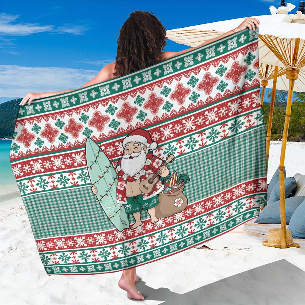 Hawaiian Funny Santa Surf Sarong Mele Kalikimaka Palaka Quilt Pattern LT9 One Size 44 x 66 inches Green - Polynesian Pride