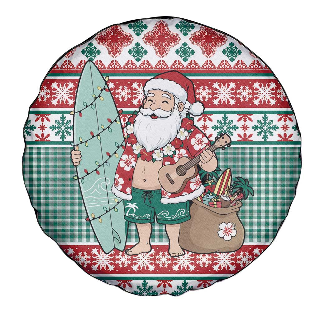 Hawaiian Funny Santa Surf Spare Tire Cover Mele Kalikimaka Palaka Quilt Pattern - Polynesian Pride