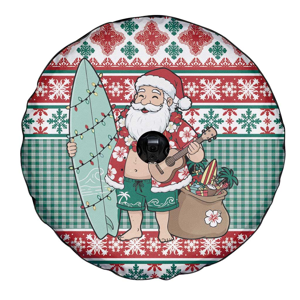 Hawaiian Funny Santa Surf Spare Tire Cover Mele Kalikimaka Palaka Quilt Pattern - Polynesian Pride