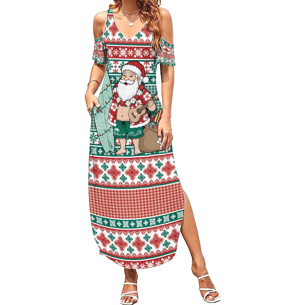 Hawaiian Funny Santa Surf Summer Maxi Dress Mele Kalikimaka Palaka Quilt Pattern - Polynesian Pride