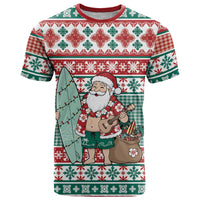 Hawaiian Funny Santa Surf T Shirt Mele Kalikimaka Palaka Quilt Pattern - Polynesian Pride