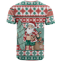 Hawaiian Funny Santa Surf T Shirt Mele Kalikimaka Palaka Quilt Pattern - Polynesian Pride