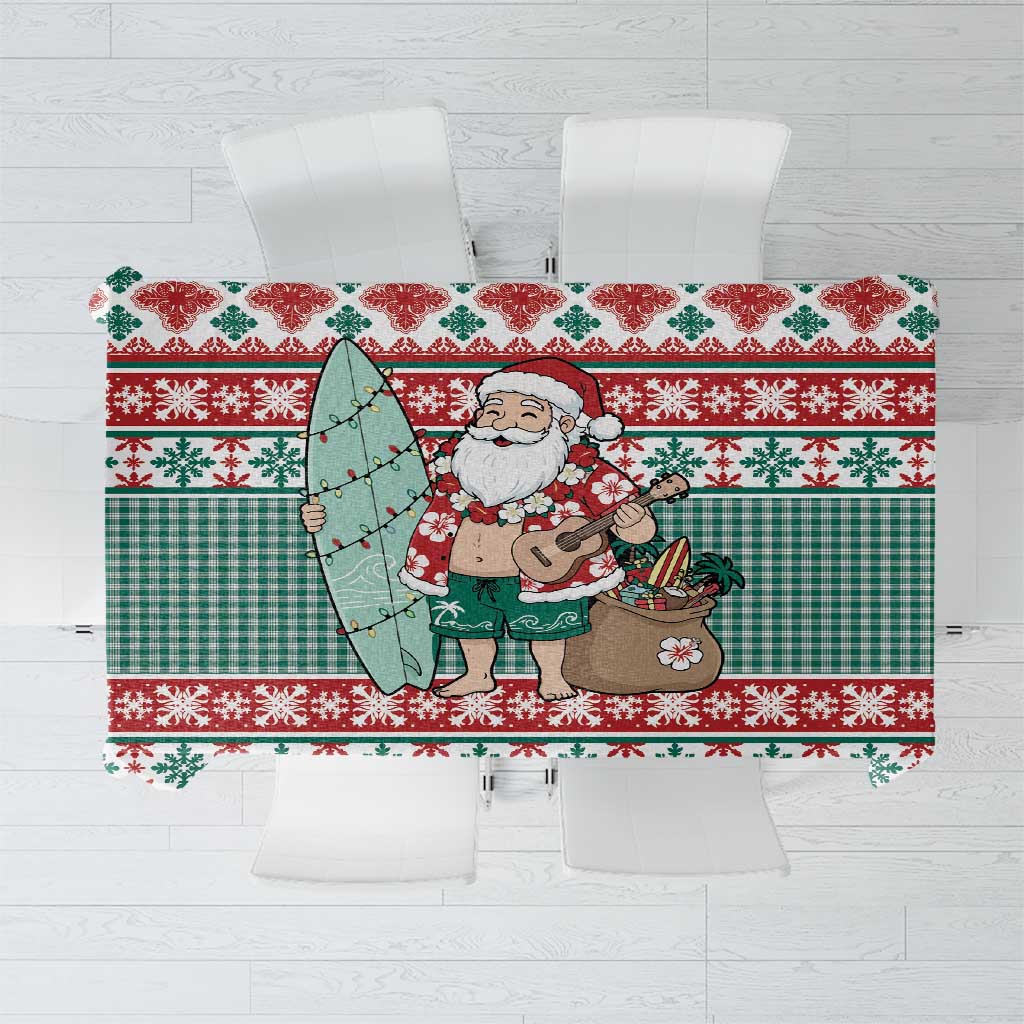 Hawaiian Funny Santa Surf Tablecloth Mele Kalikimaka Palaka Quilt Pattern - Polynesian Pride
