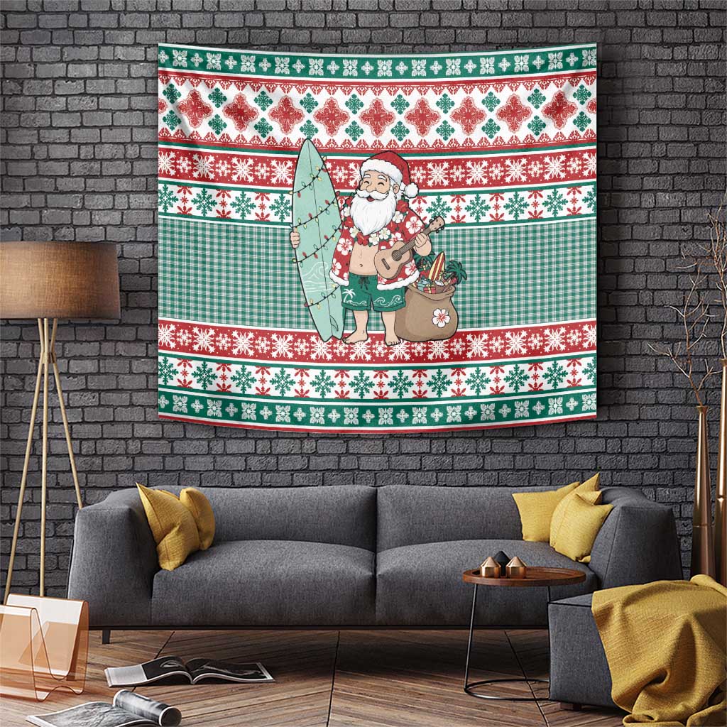 Hawaiian Funny Santa Surf Tapestry Mele Kalikimaka Palaka Quilt Pattern - Polynesian Pride