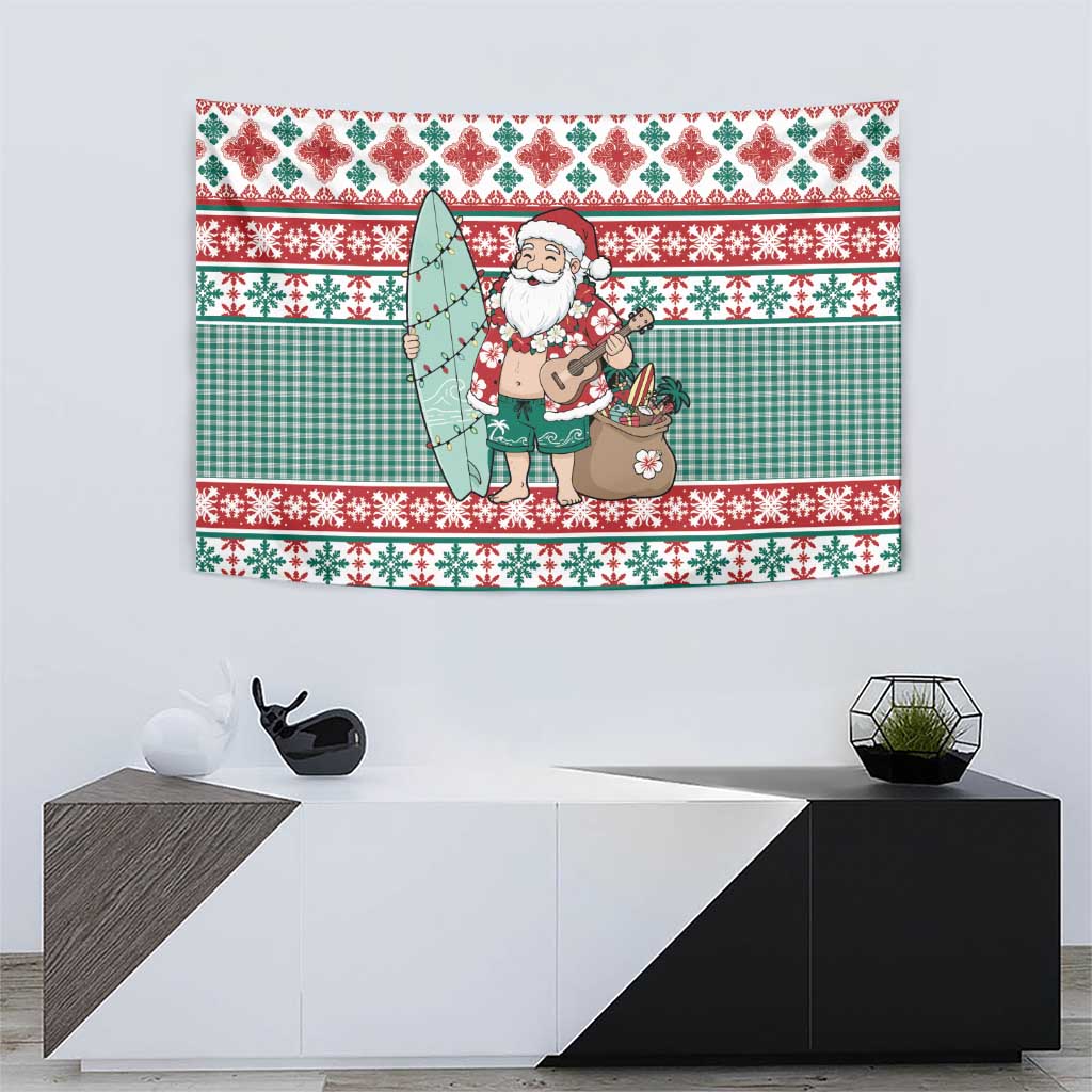 Hawaiian Funny Santa Surf Tapestry Mele Kalikimaka Palaka Quilt Pattern - Polynesian Pride