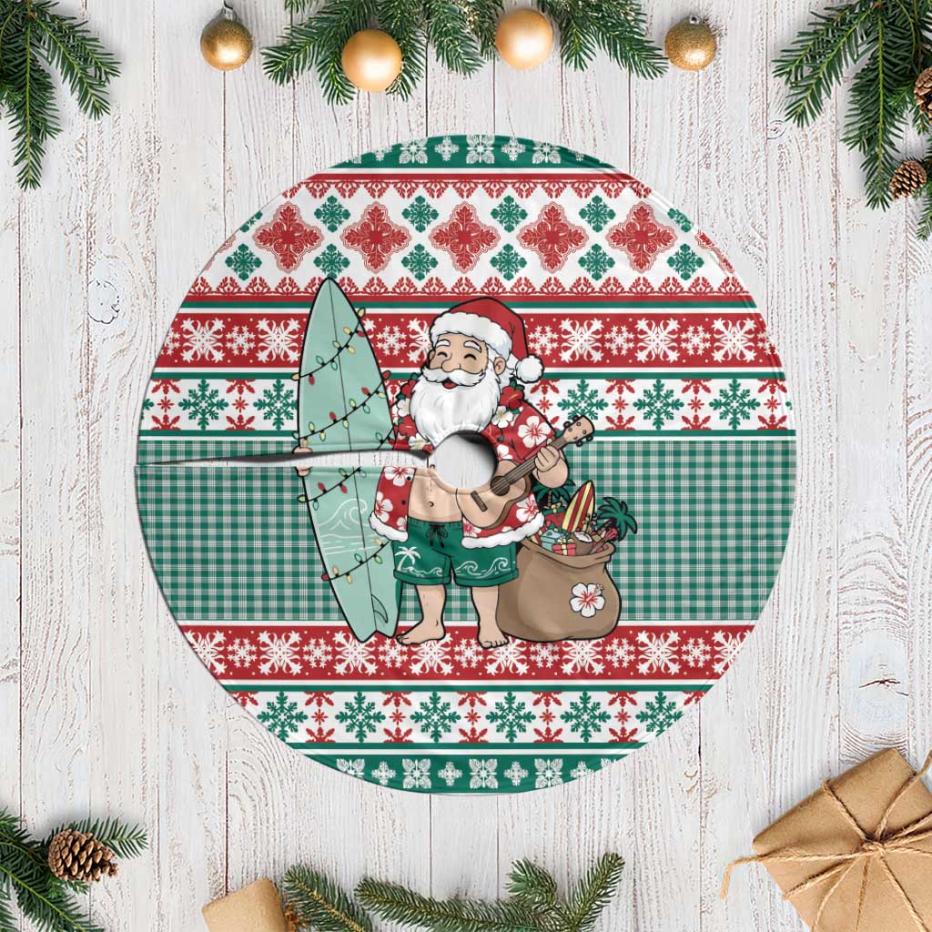 Hawaiian Funny Santa Surf Tree Skirt Mele Kalikimaka Palaka Quilt Pattern - Polynesian Pride