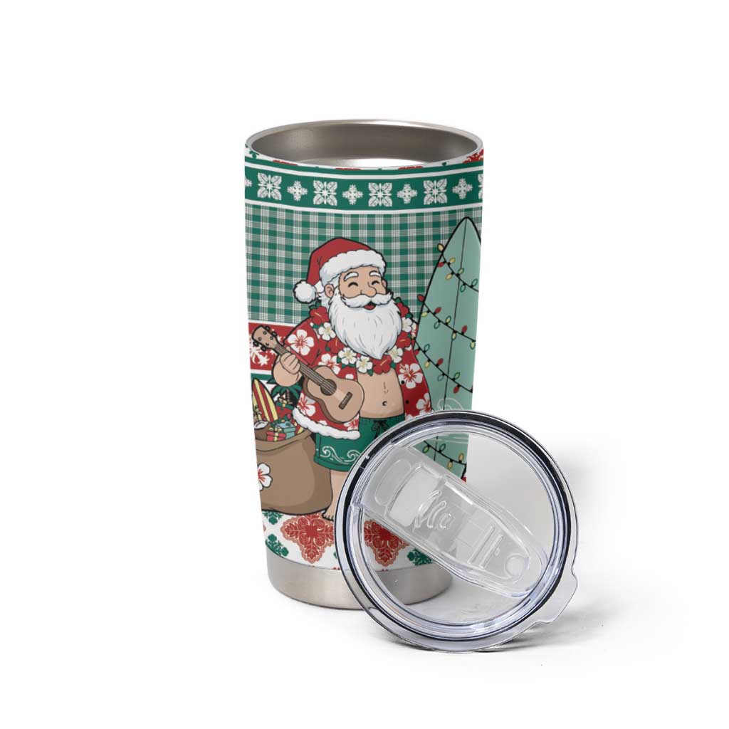 Hawaiian Funny Santa Surf Tumbler Cup Mele Kalikimaka Palaka Quilt Pattern - Polynesian Pride
