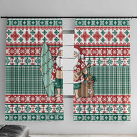 Hawaiian Funny Santa Surf Window Curtain Mele Kalikimaka Palaka Quilt Pattern - Polynesian Pride
