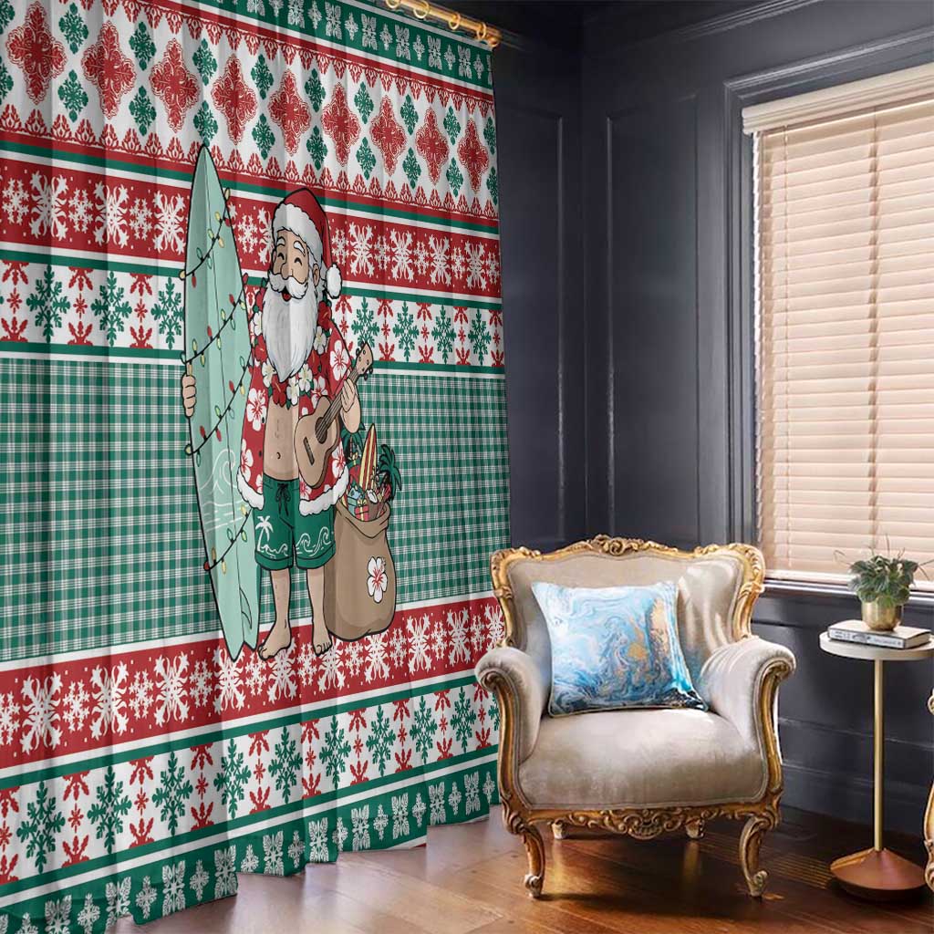 Hawaiian Funny Santa Surf Window Curtain Mele Kalikimaka Palaka Quilt Pattern - Polynesian Pride