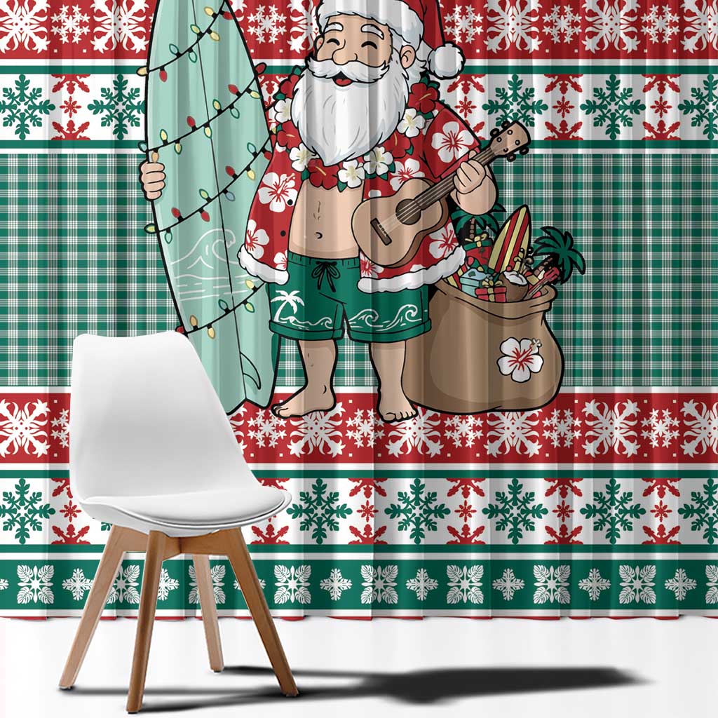 Hawaiian Funny Santa Surf Window Curtain Mele Kalikimaka Palaka Quilt Pattern - Polynesian Pride