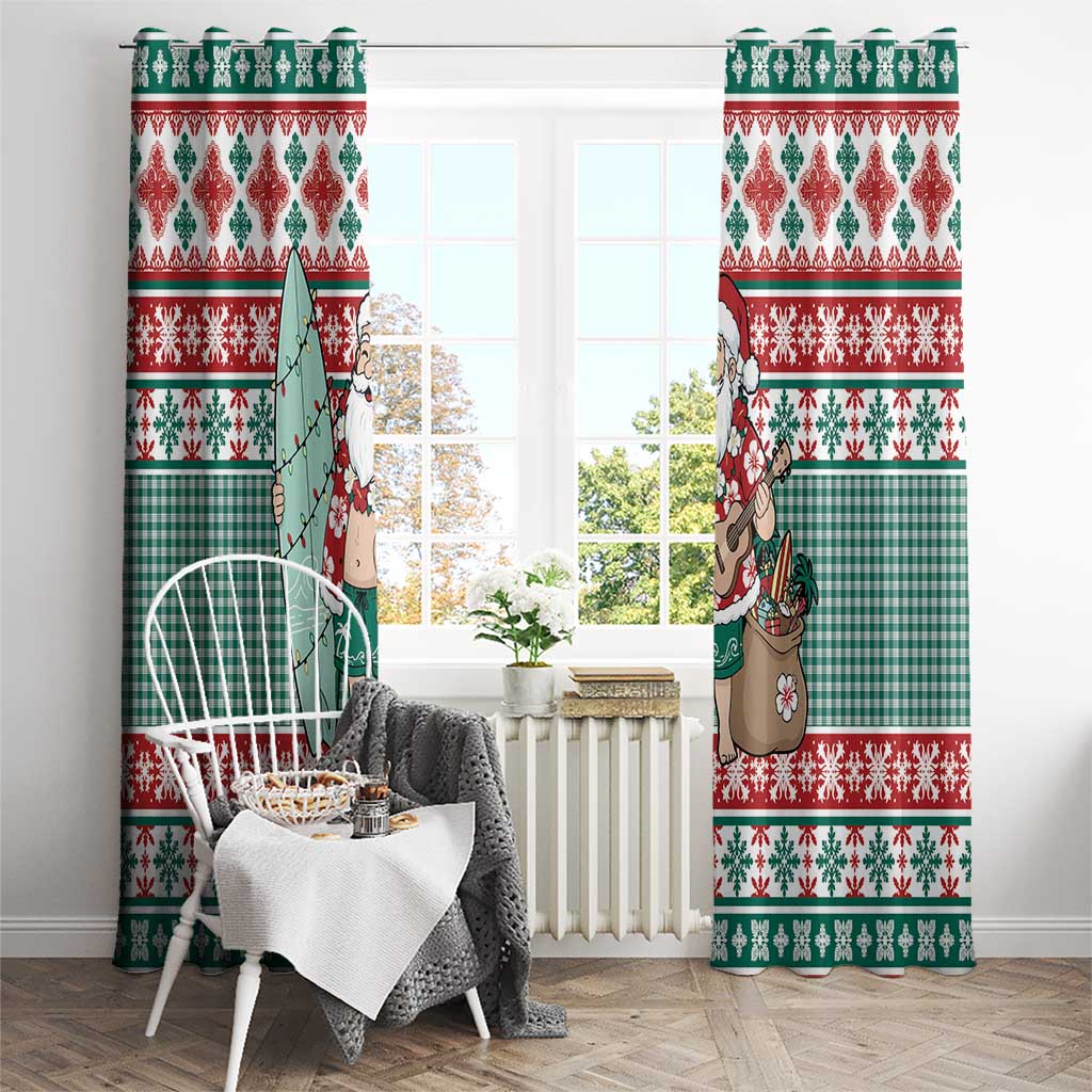 Hawaiian Funny Santa Surf Window Curtain Mele Kalikimaka Palaka Quilt Pattern - Polynesian Pride