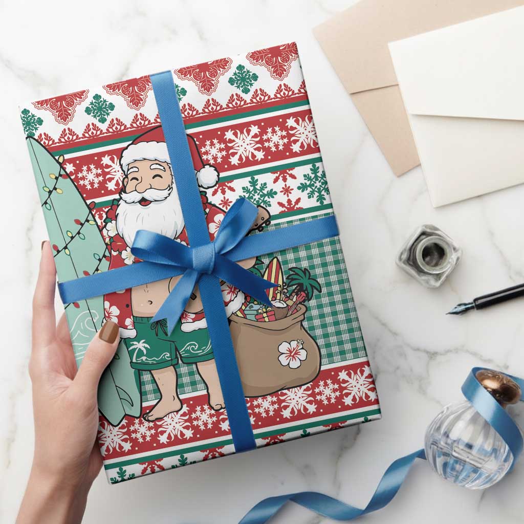 Hawaiian Funny Santa Surf Wrapping Paper Mele Kalikimaka Palaka Quilt Pattern - Polynesian Pride