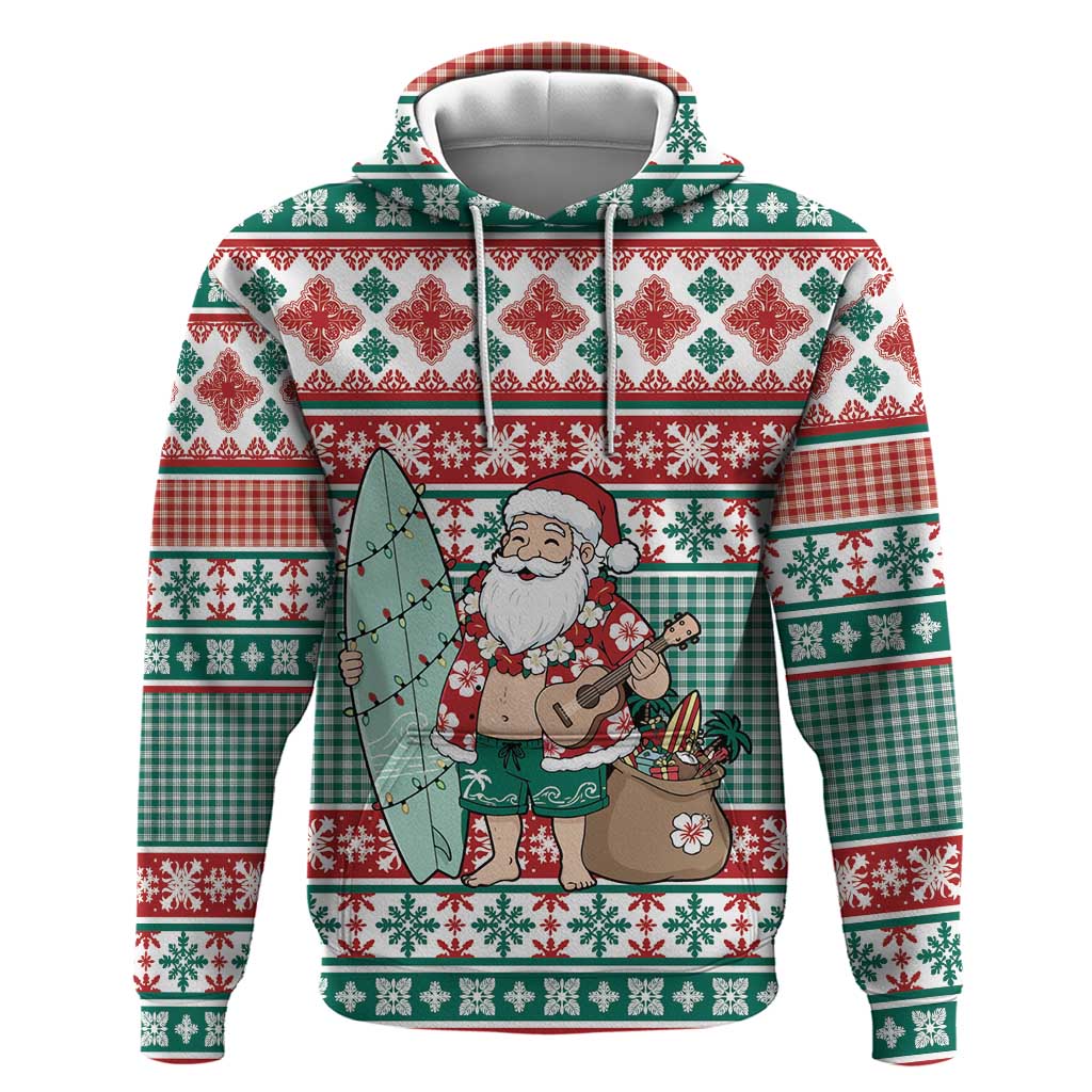 Hawaiian Funny Santa Surf Zip Hoodie Mele Kalikimaka Palaka Quilt Pattern - Polynesian Pride