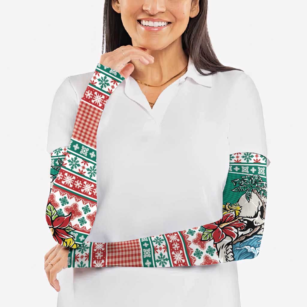 Hawaiian Skull Surfs Arm Sleeves Mele Kalikimaka Palaka Quilt Pattern - Polynesian Pride