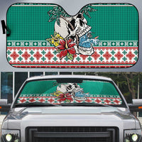 Hawaiian Skull Surfs Auto Sun Shade Mele Kalikimaka Palaka Quilt Pattern - Polynesian Pride