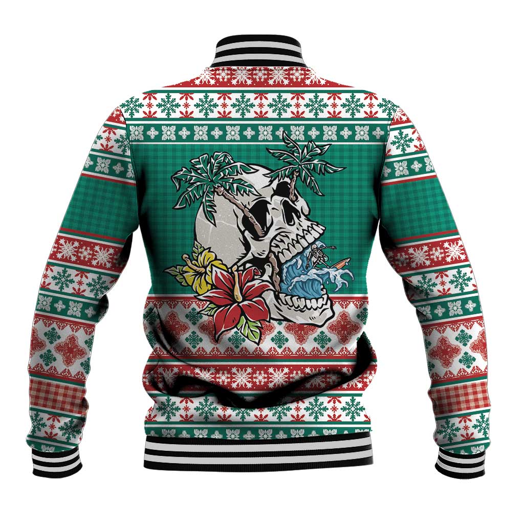 Hawaiian Skull Surfs Baseball Jacket Mele Kalikimaka Palaka Quilt Pattern - Polynesian Pride