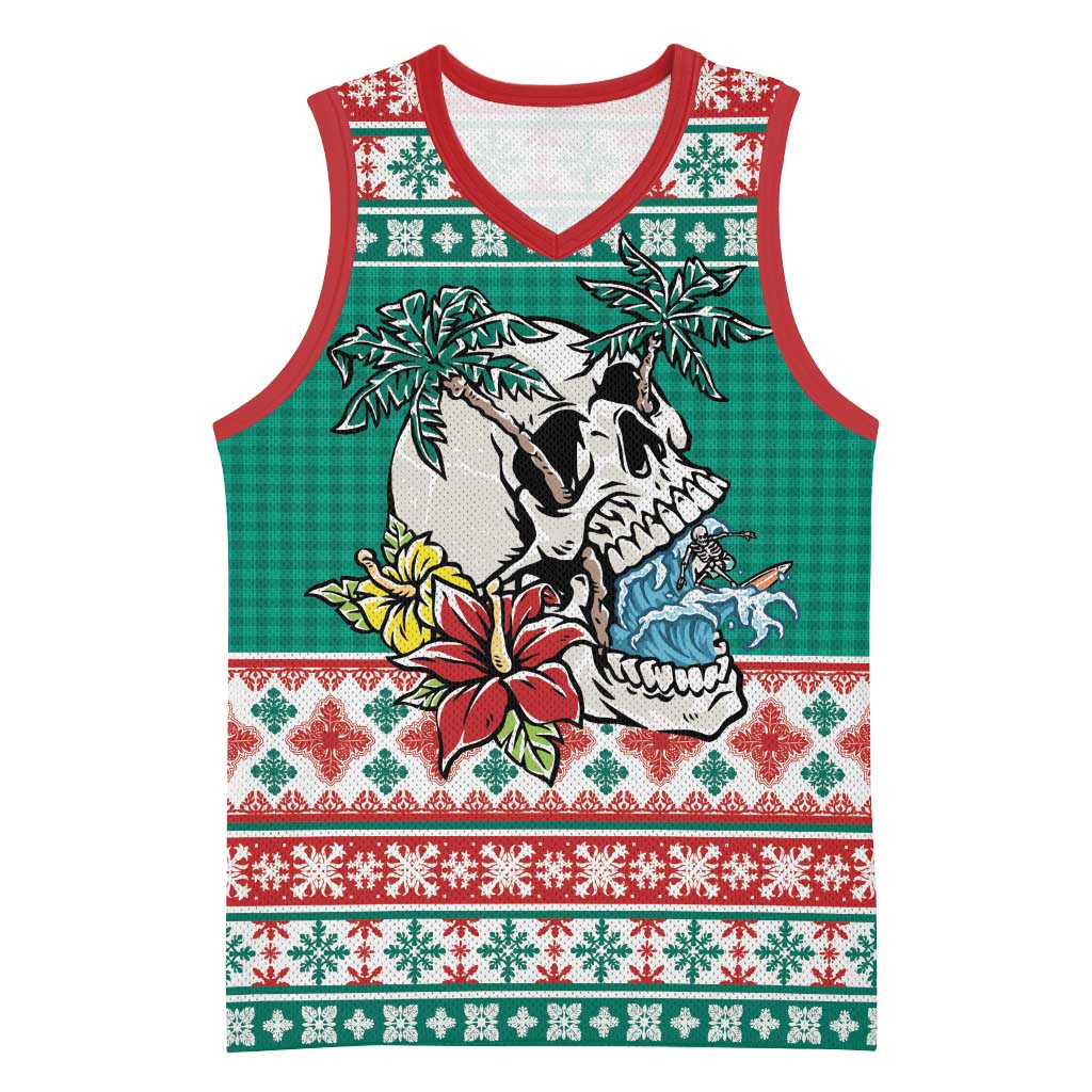 Hawaiian Skull Surfs Basketball Jersey Mele Kalikimaka Palaka Quilt Pattern LT9 Unisex Green - Polynesian Pride