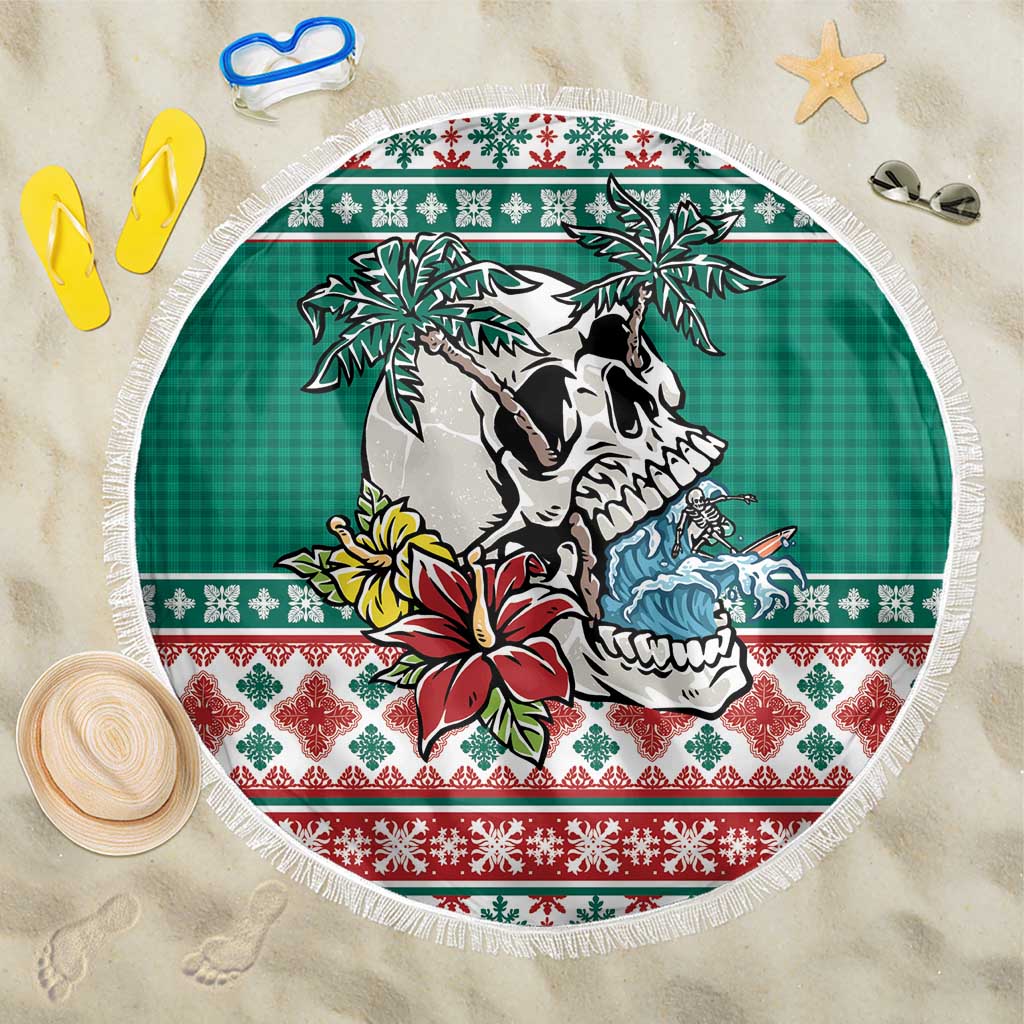 Hawaiian Skull Surfs Beach Blanket Mele Kalikimaka Palaka Quilt Pattern LT9 One Size 150cm Green - Polynesian Pride