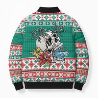 Hawaiian Skull Surfs Bomber Puffer Jacket Mele Kalikimaka Palaka Quilt Pattern - Polynesian Pride