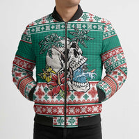 Hawaiian Skull Surfs Bomber Puffer Jacket Mele Kalikimaka Palaka Quilt Pattern - Polynesian Pride