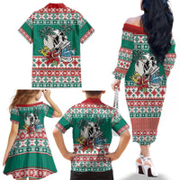 Hawaiian Skull Surfs Family Matching Off The Shoulder Long Sleeve Dress and Hawaiian Shirt Mele Kalikimaka Palaka Quilt Pattern - Polynesian Pride