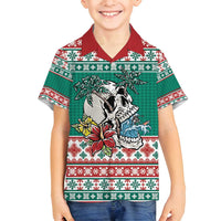 Hawaiian Skull Surfs Family Matching Off Shoulder Maxi Dress and Hawaiian Shirt Mele Kalikimaka Palaka Quilt Pattern - Polynesian Pride