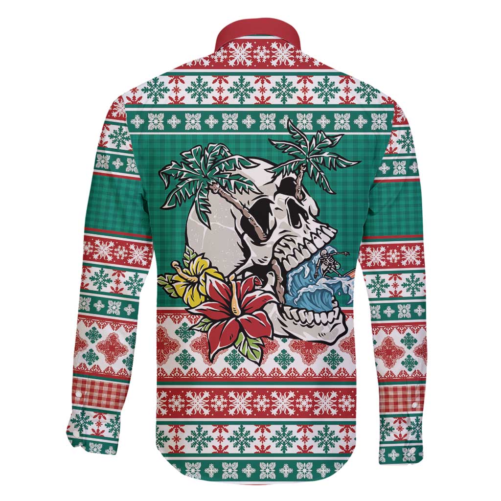 Hawaiian Skull Surfs Family Matching Puletasi and Hawaiian Shirt Mele Kalikimaka Palaka Quilt Pattern - Polynesian Pride