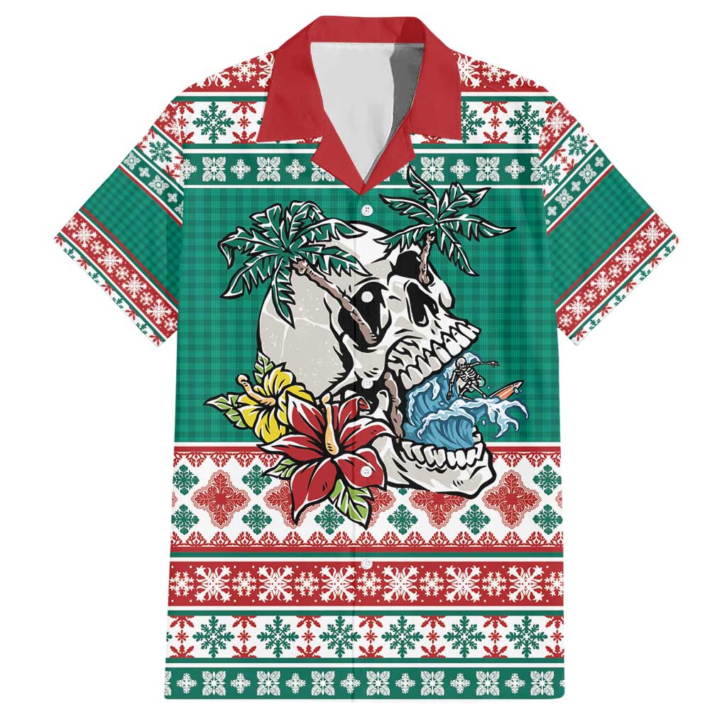 Hawaiian Skull Surfs Hawaiian Shirt Mele Kalikimaka Palaka Quilt Pattern - Polynesian Pride