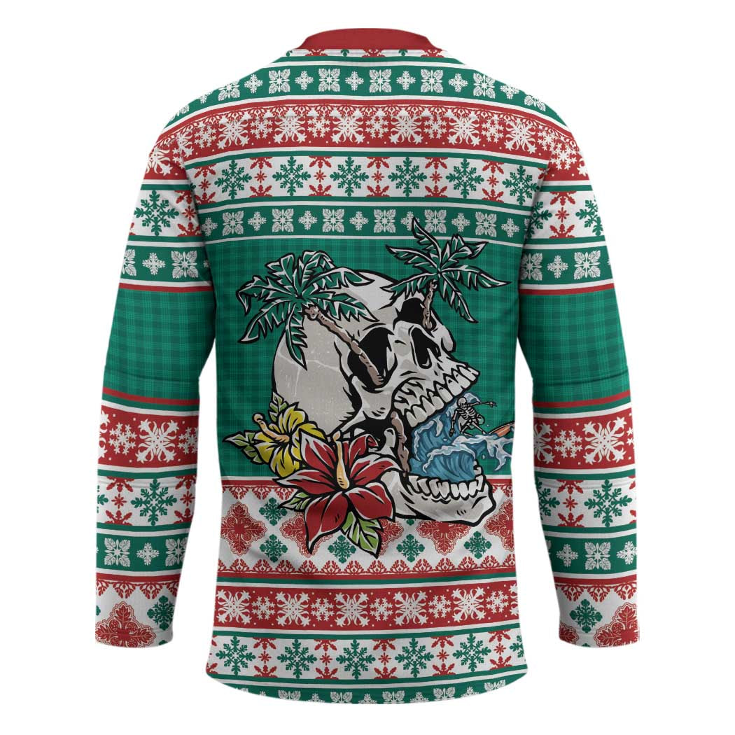 Hawaiian Skull Surfs Hockey Jersey Mele Kalikimaka Palaka Quilt Pattern - Polynesian Pride